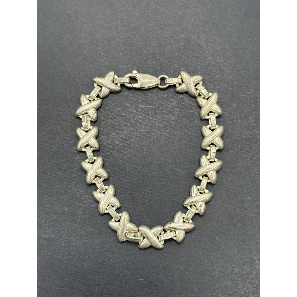 7" Vintage Sterling Silver "X" Link Bracelet 8 Grams 925 H21
